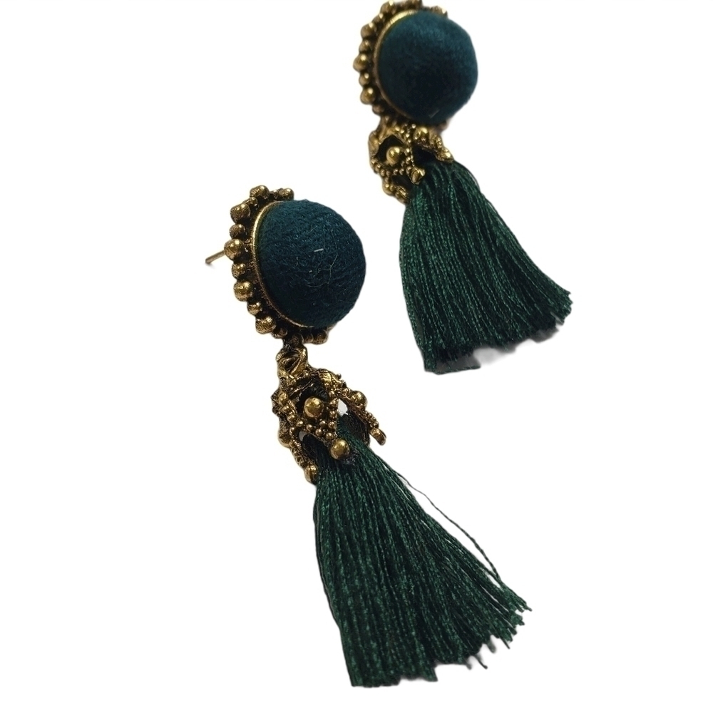 Fashion Jewelry Green Gold Dangle Tassel Earrings - Picture 3 of 6